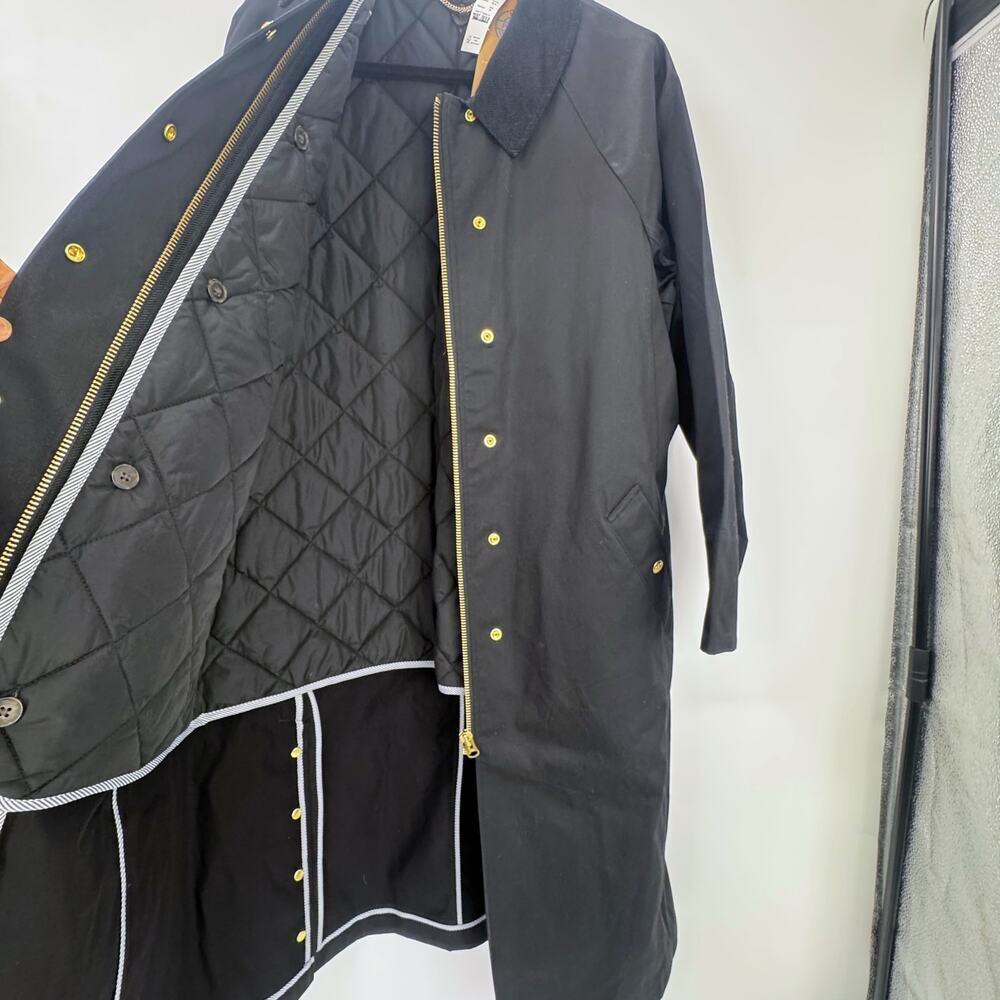 J. Crew Long Barn Jacket in Waxed Cotton Twill Solid Black Size XXS NWT - Picture 8 of 13